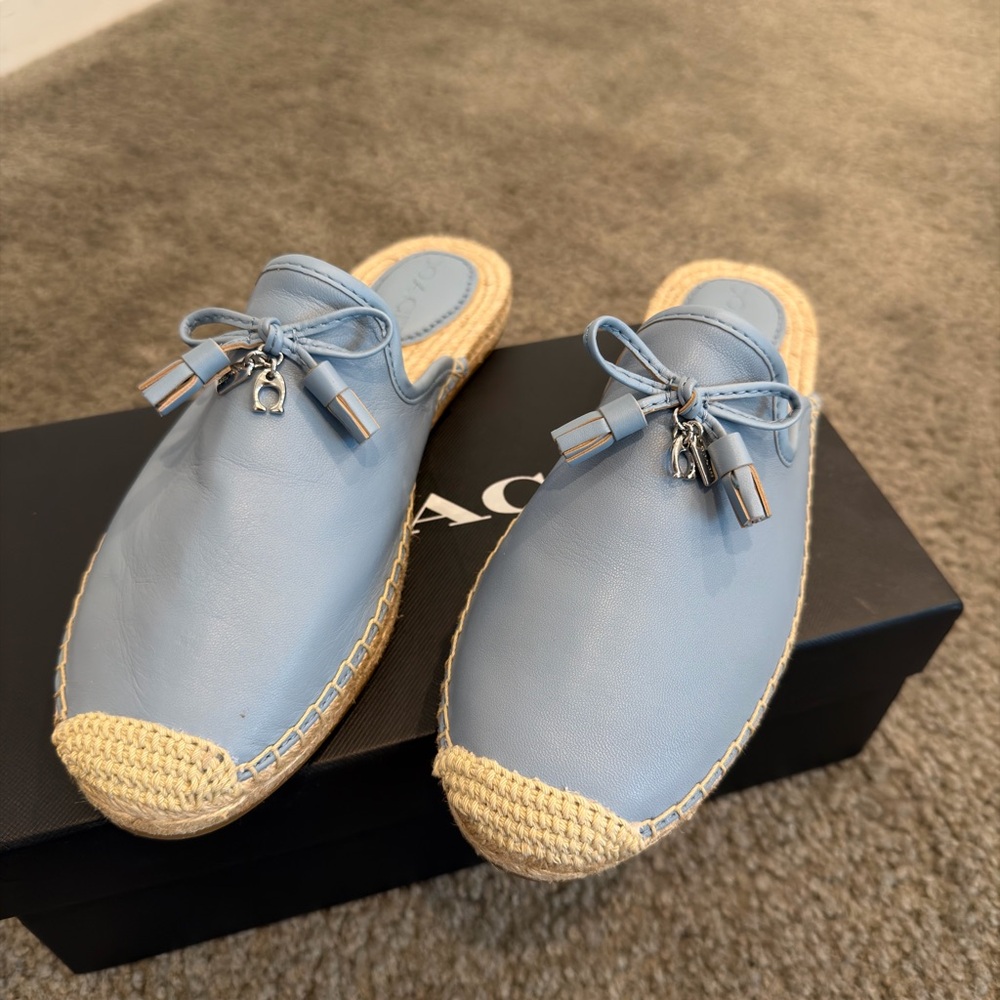 Coach Light Blue Leather Espadrille Mule with Tassels